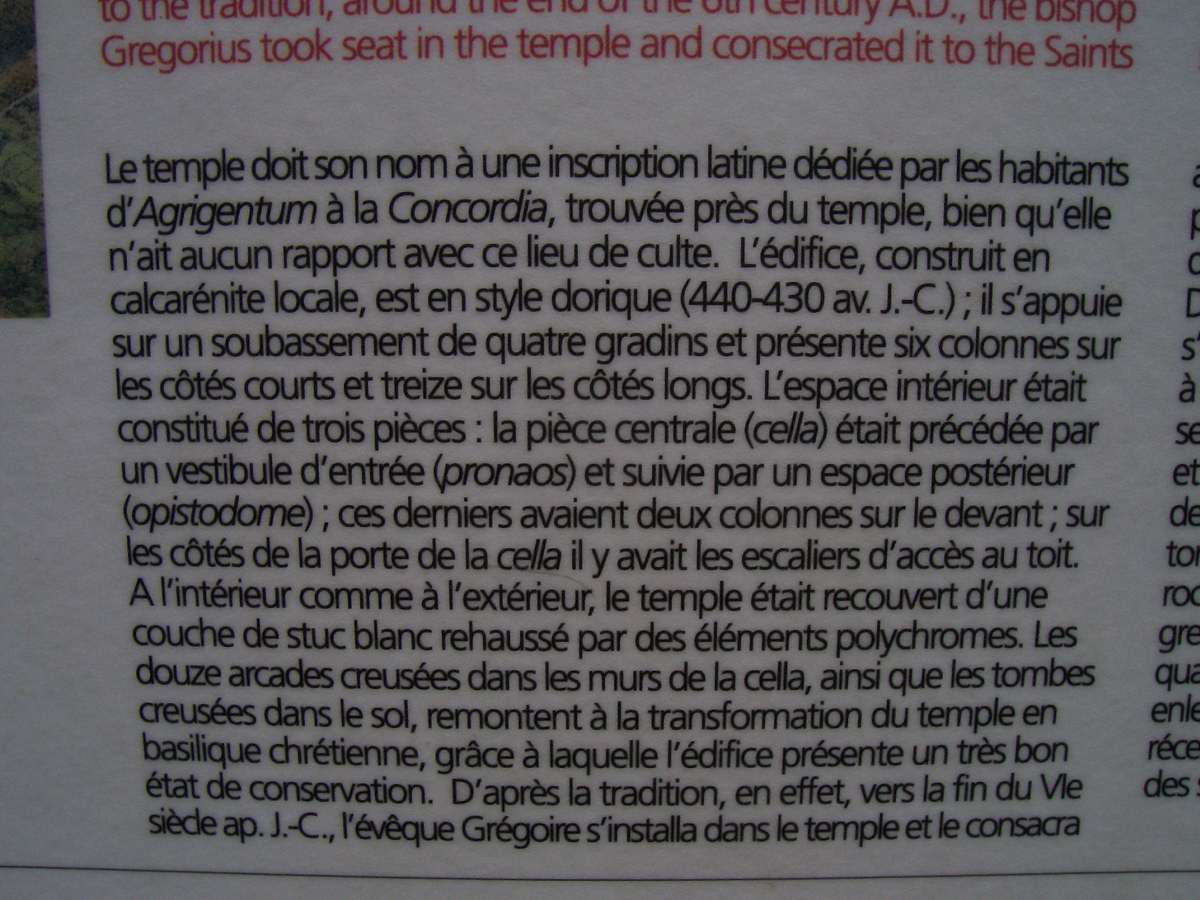 AGRIGENTE VALLEE DES TEMPLES TEMPLE DE LA CONCORDE SICILE