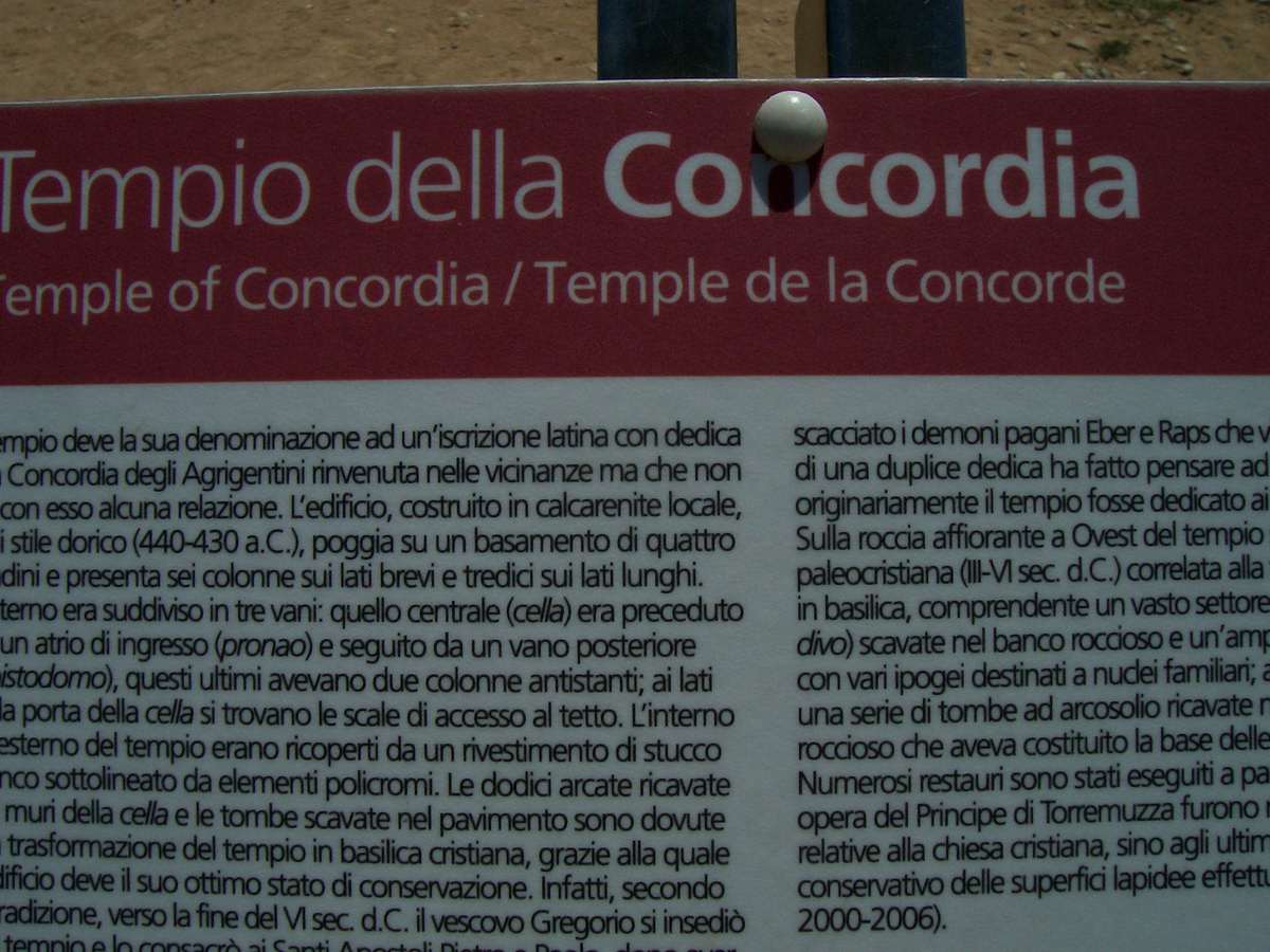 AGRIGENTE VALLEE DES TEMPLES TEMPLE DE LA CONCORDE SICILE